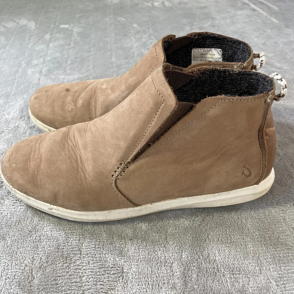Olukai‎ Boots Shoes Womens 6.5 Brown Hawaiiloa Manu Hope Leather Slip-On